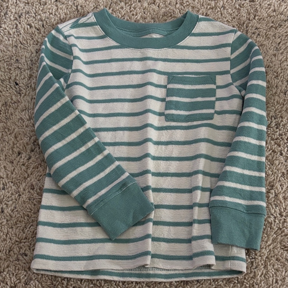 Cat & Jack Teal and White Striped Long Sleeve Tee